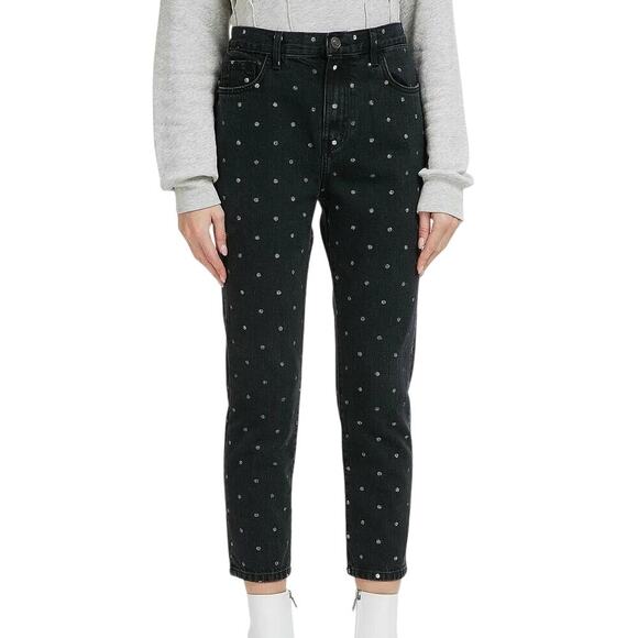 Current Elliot The Vintage Cropped Slim Straight Jeans in Black Polka Dot - Picture 1 of 12